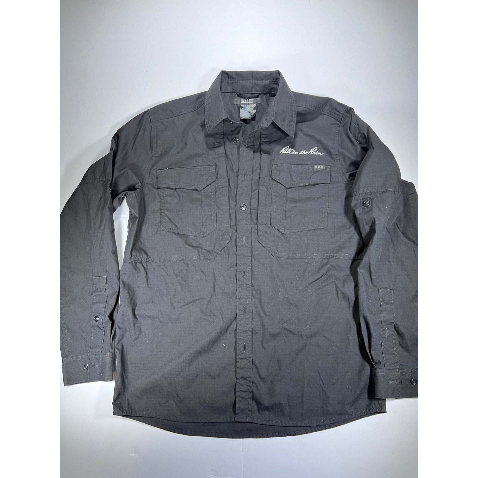 5.11 Tactical Button Down Mens Medium Black Ripstop Rite In The Rain Utility